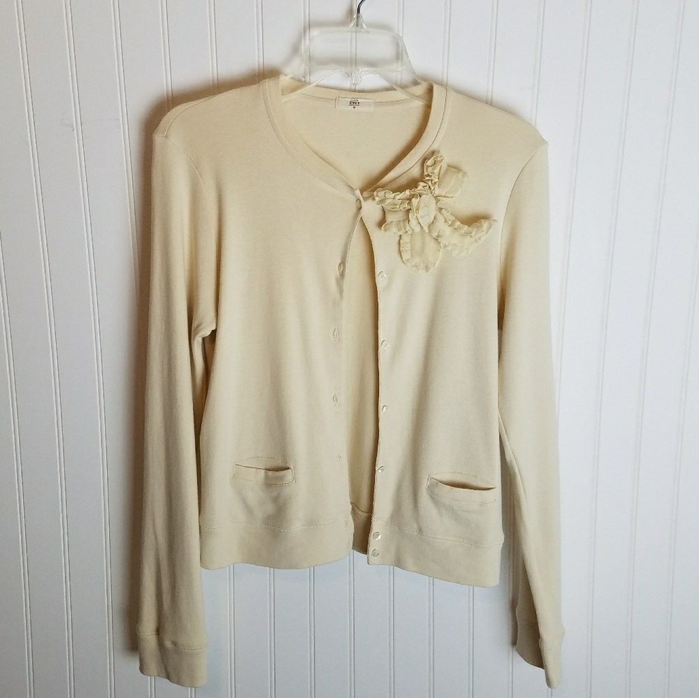 J. Crew City T Cream Cardigan Ruffle Bow